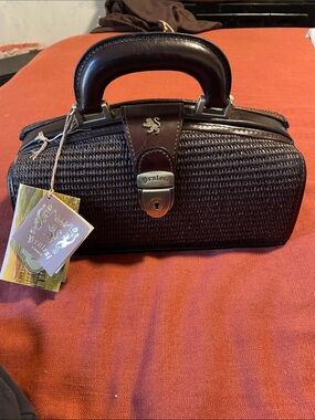 Pratesi Dark Brown Woven Leather Toiletry Dopp Kit